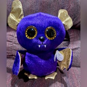 Ty Beanie Boos Sparkly Purple Bat with Gold Wings